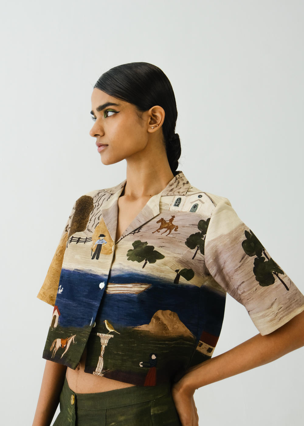Crop Shirt-Village Print