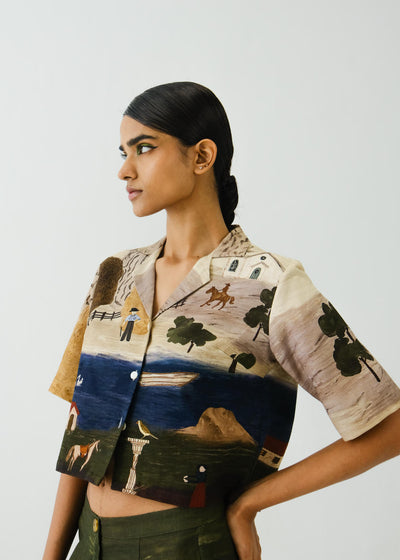 Crop Shirt-Village Print