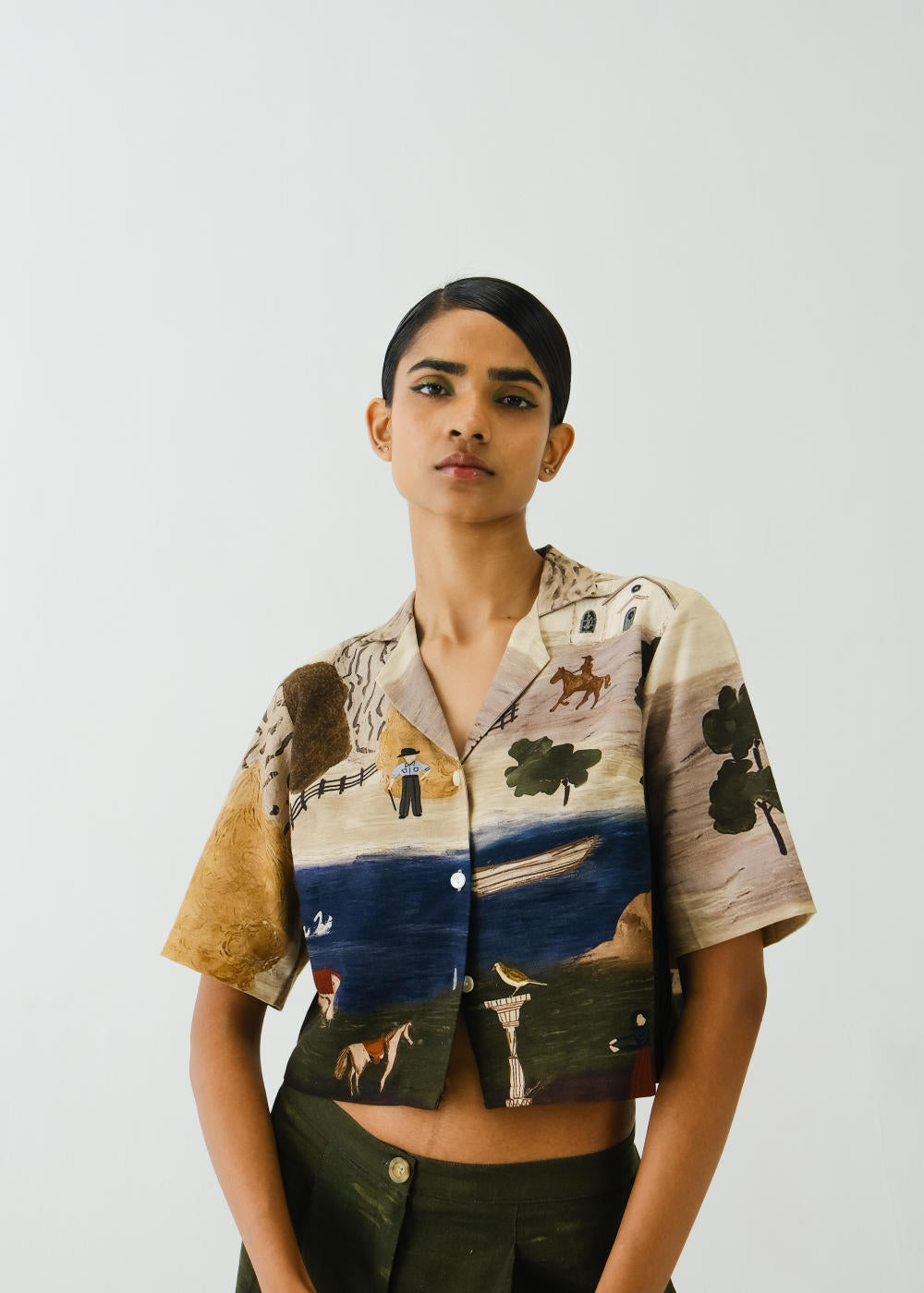 Crop Shirt-Village Print