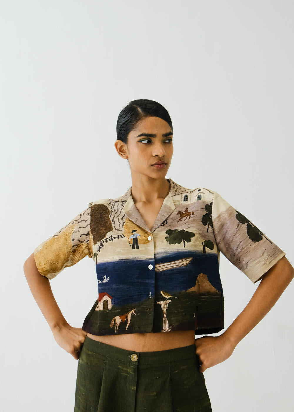 Crop Shirt-Village Print