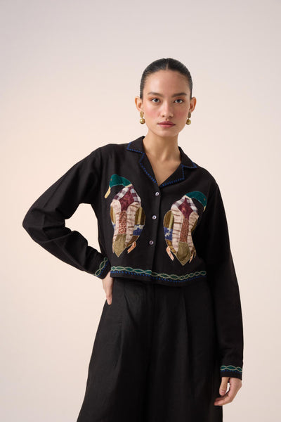 CROP SHIRT -BLACK DUCK APPLIQUE