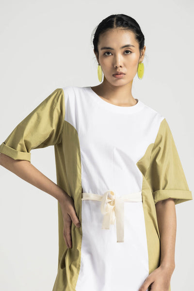 CONTRAST PANEL DRESS - MOSS GREEN