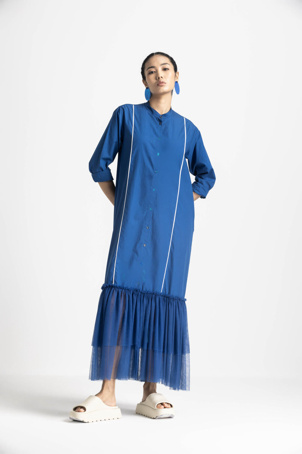 BOTTOM FRILL DRESS - ELECTRIC BLUE