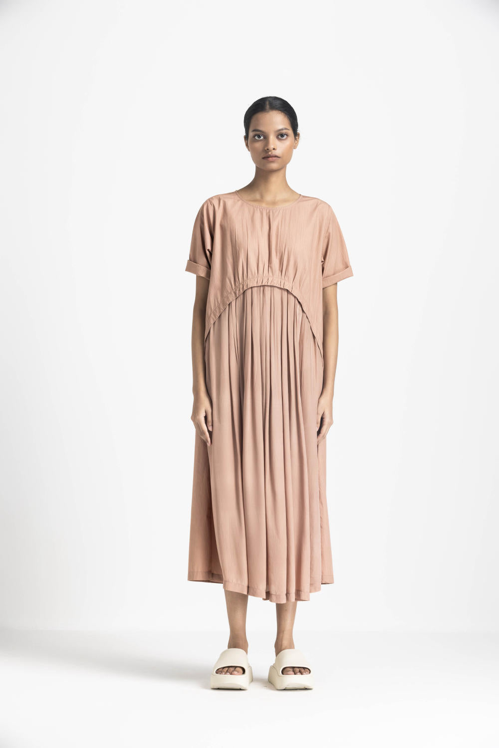 YOKE GATHER DRESS - CHAMPAGNE