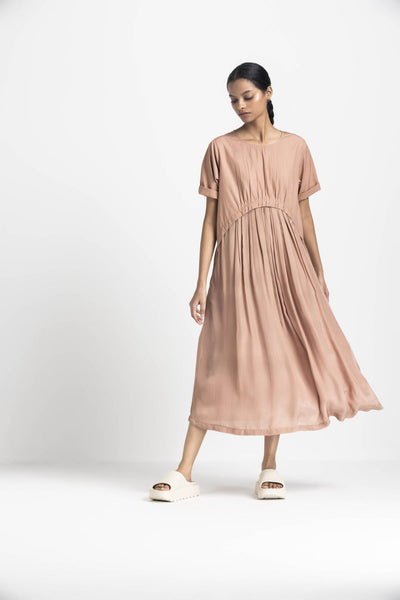 YOKE GATHER DRESS - CHAMPAGNE