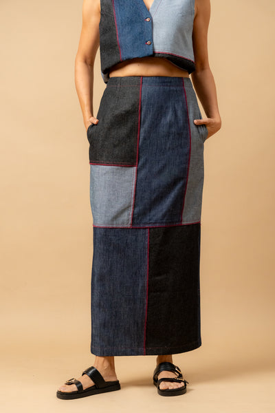 Abby denim patch skirt