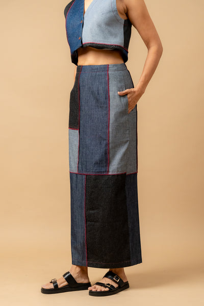 Abby denim patch skirt