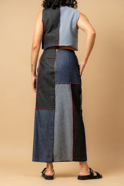 Abby denim patch skirt