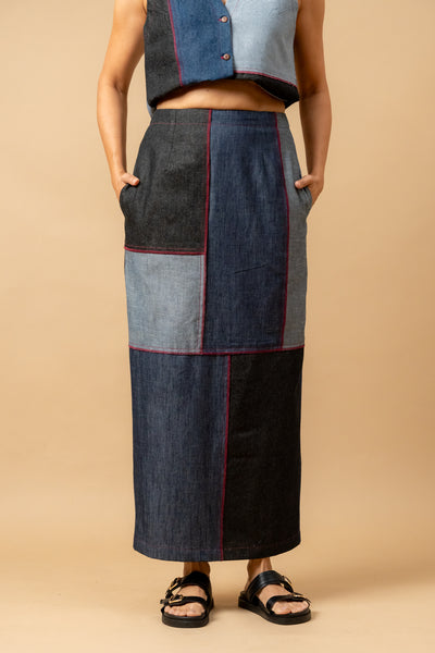 Abby denim patch skirt