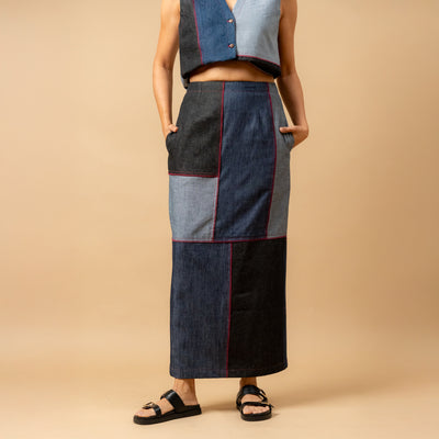Abby denim patch skirt