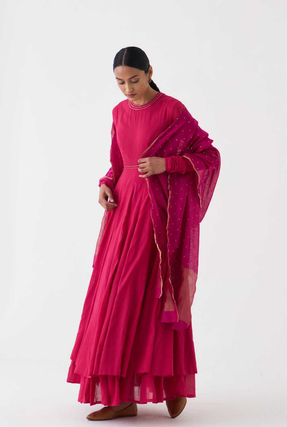 Diagonal Rani Pink Chanderi Dupatta