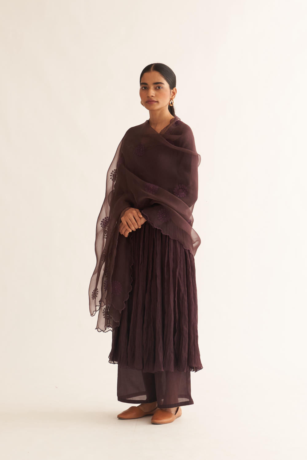 SILVI DEEP WINE EMBROIDERED DUPATTA