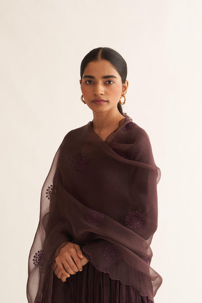 SILVI DEEP WINE EMBROIDERED DUPATTA