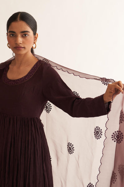 SILVI DEEP WINE EMBROIDERED DUPATTA