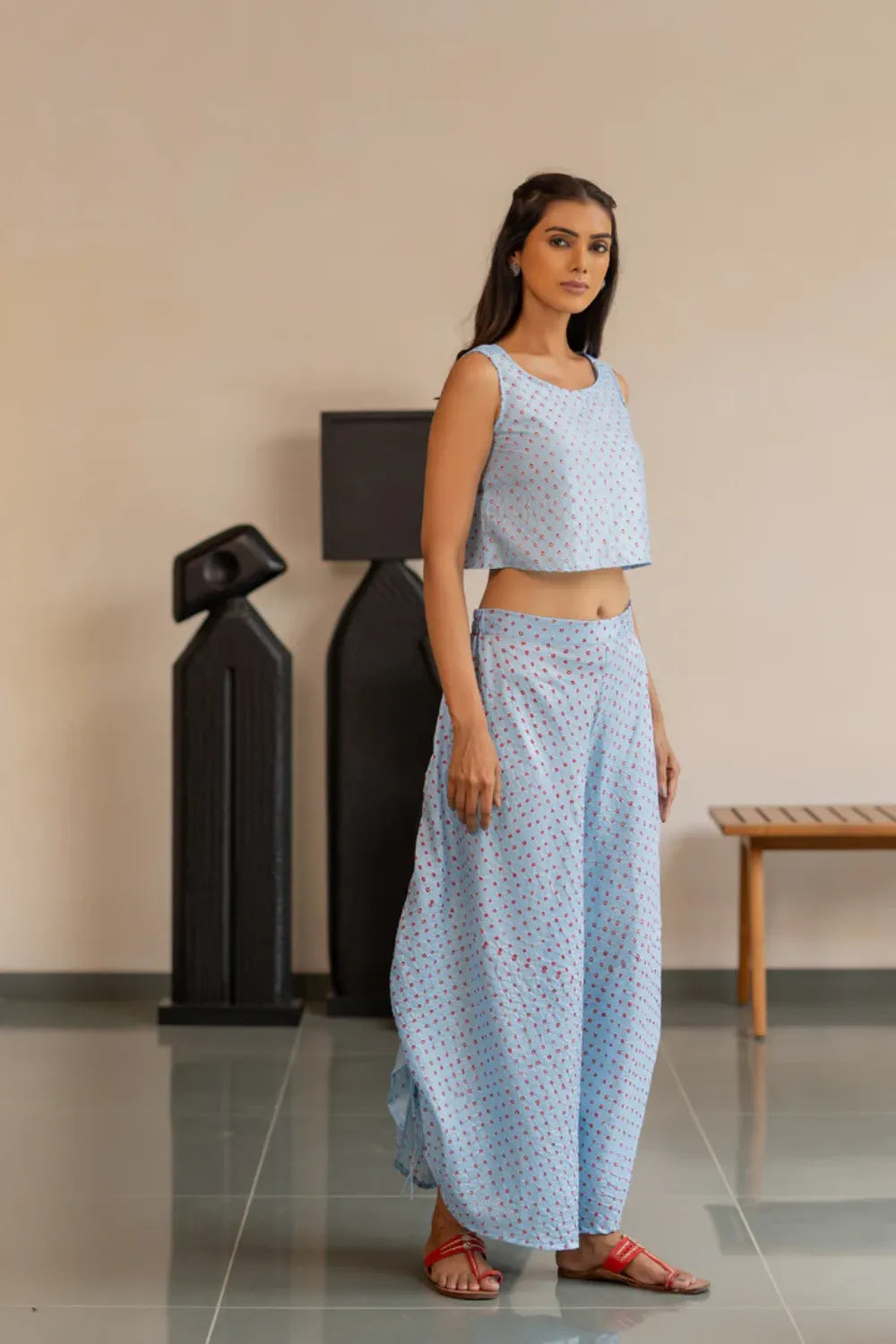 DOTS M SL CROP TOP-SKY BLUE