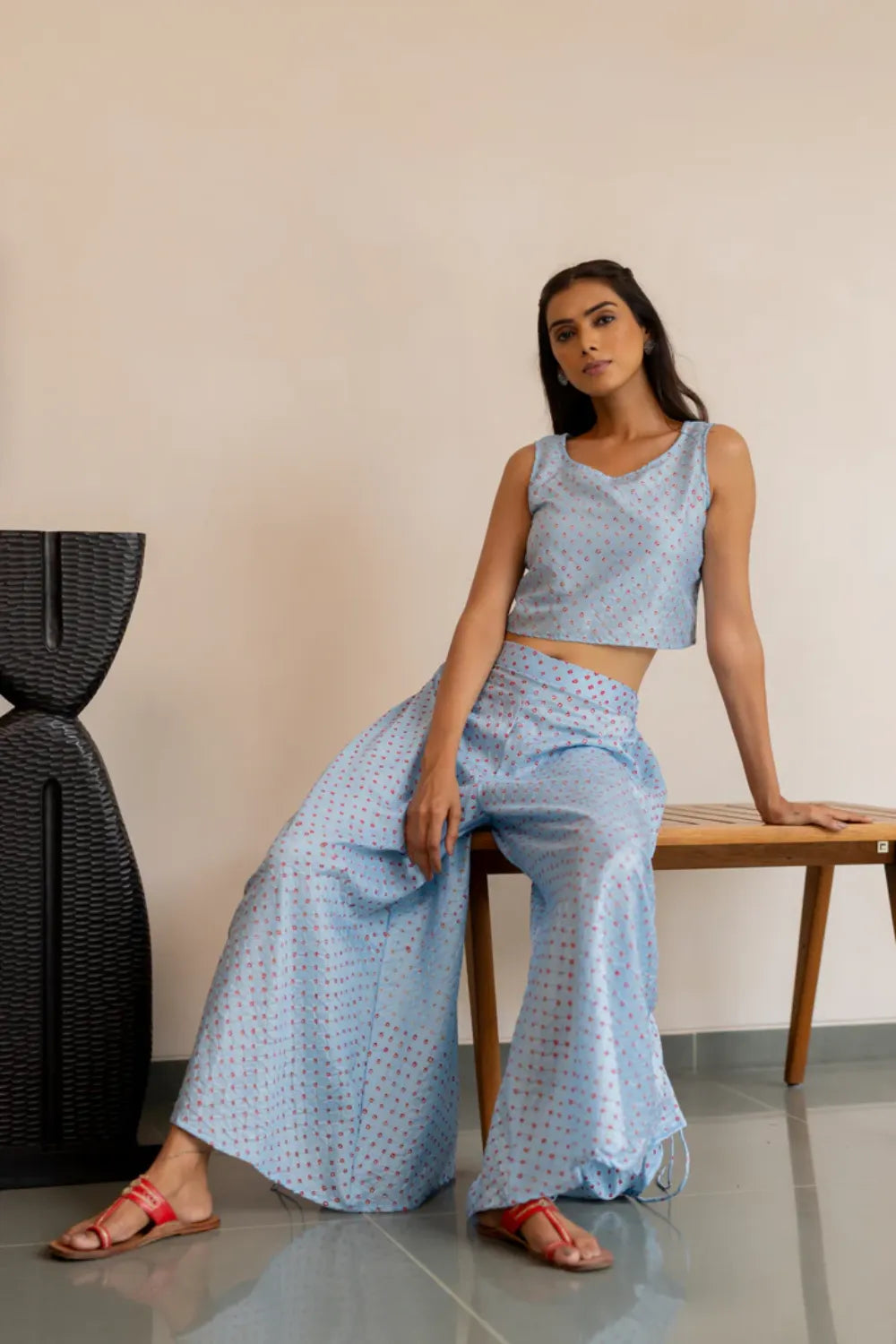 DOTS M SL CROP TOP-SKY BLUE