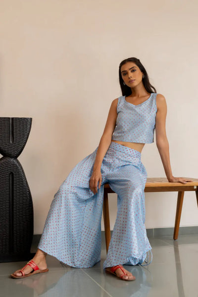 DOTS M SL CROP TOP-SKY BLUE