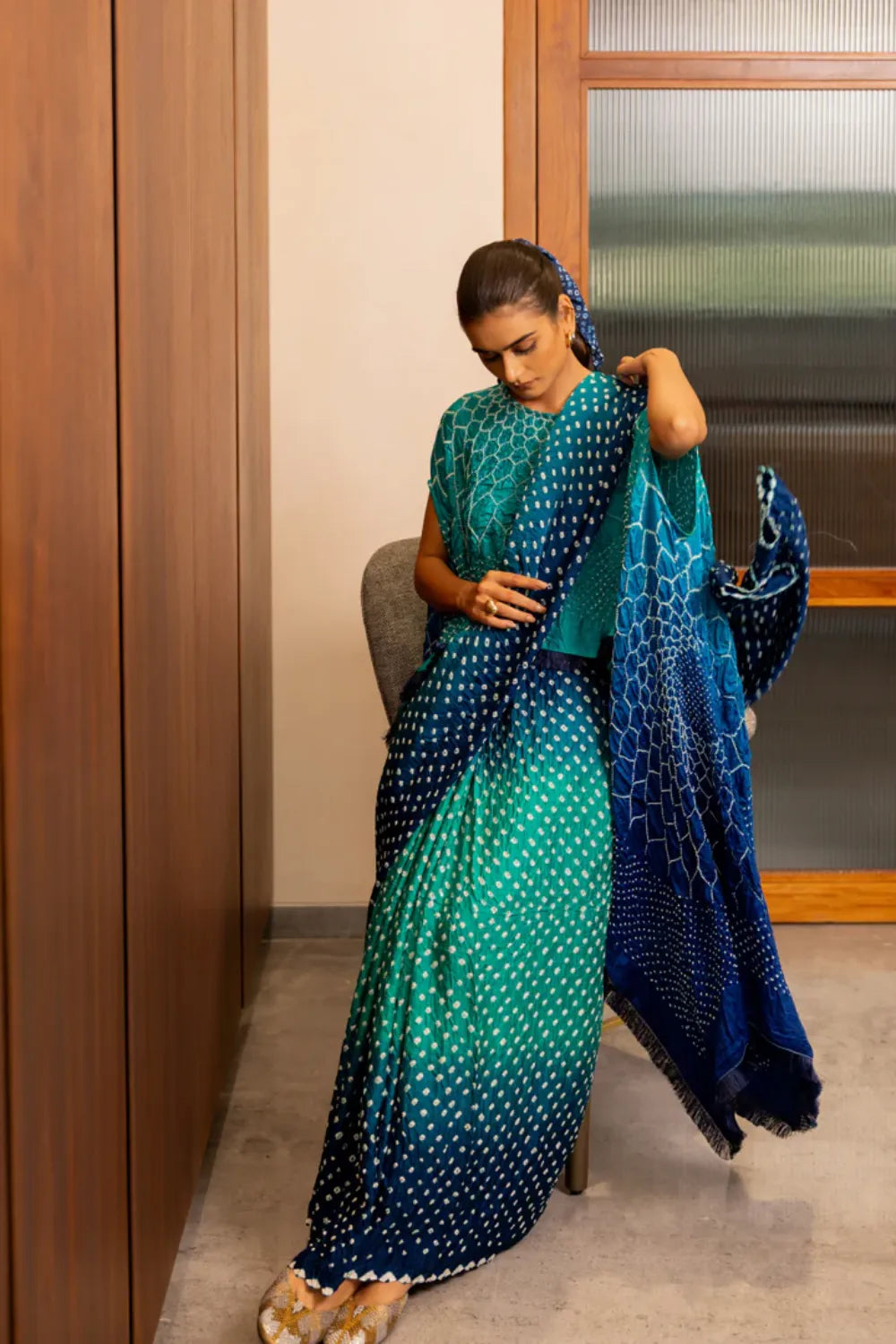DOTS SHADED SAREE-BLUE GREEN SHADED