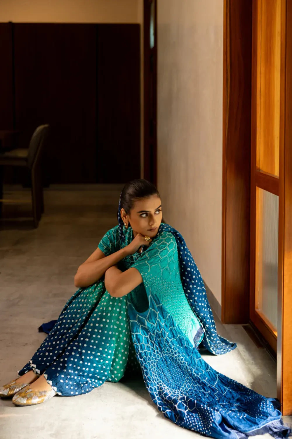 DOTS SHADED SAREE-BLUE GREEN SHADED