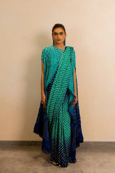 DOTS SHADED SAREE-BLUE GREEN SHADED