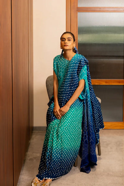 DOTS SHADED SAREE-BLUE GREEN SHADED