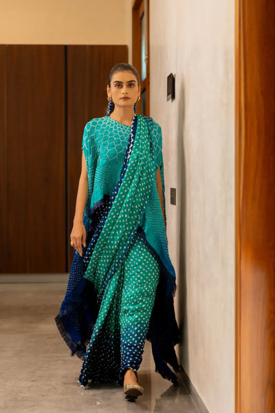 DOTS SHADED SAREE-BLUE GREEN SHADED