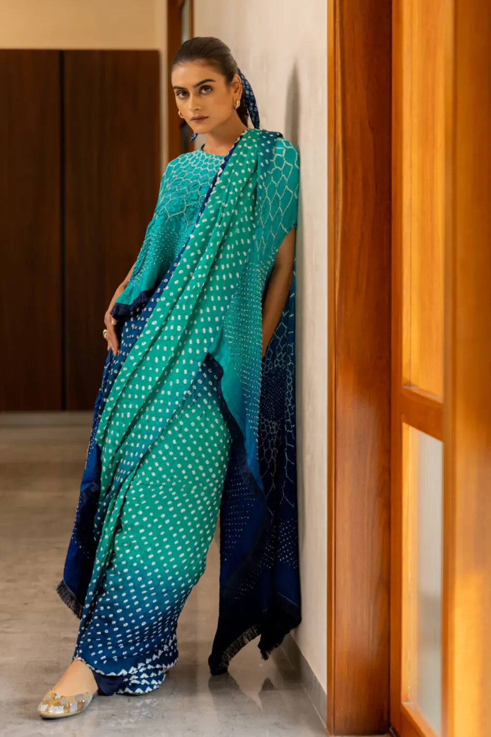 DOTS SHADED SAREE-BLUE GREEN SHADED