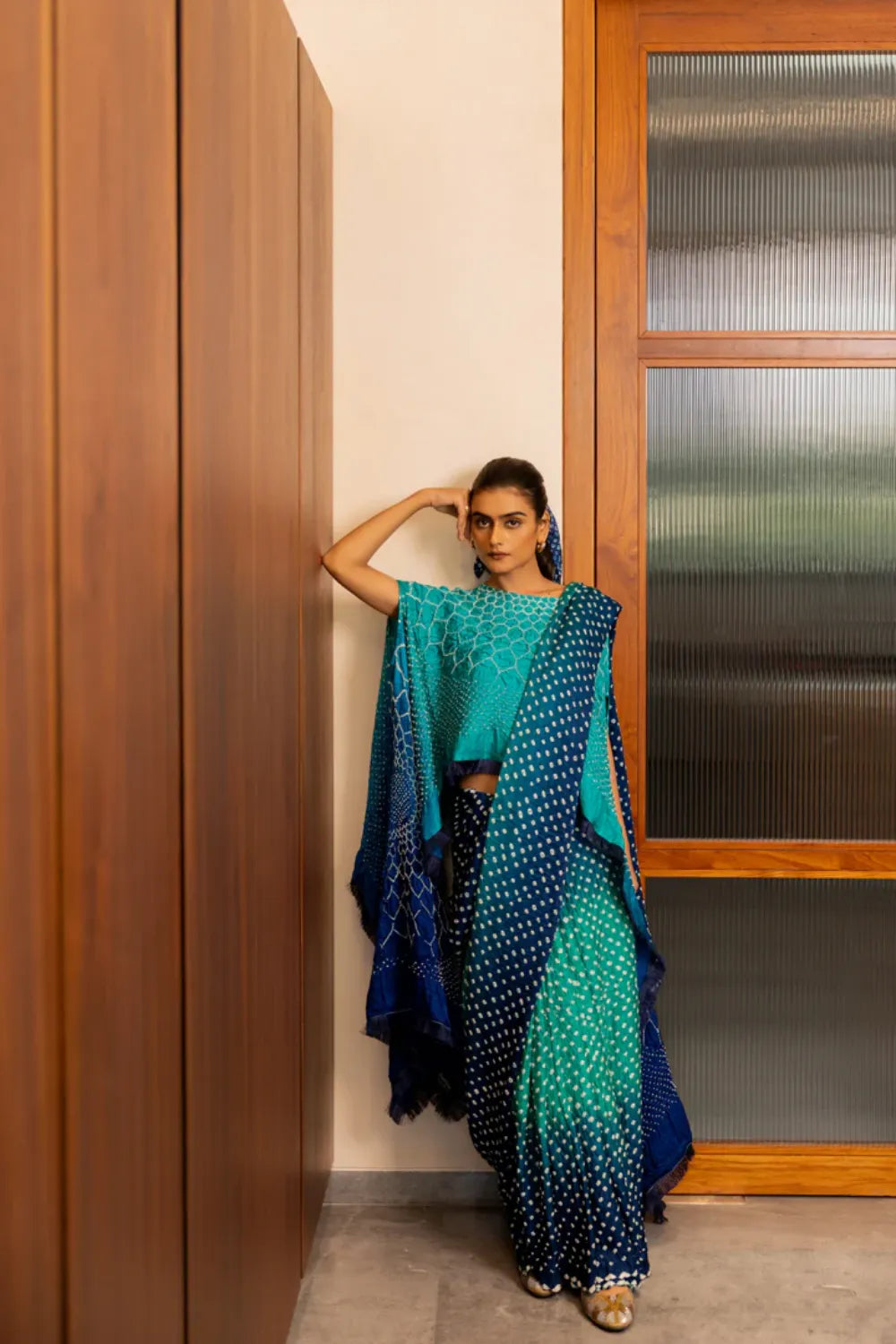 DOTS SHADED SAREE-BLUE GREEN SHADED