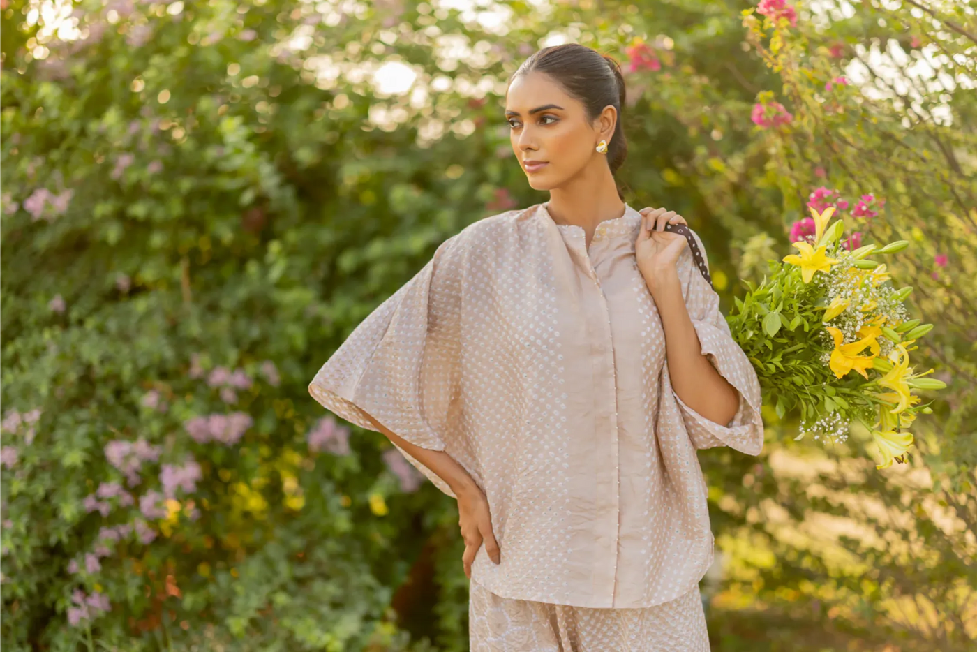 DOTS SHORT M KAF SHIRT-BEIGE