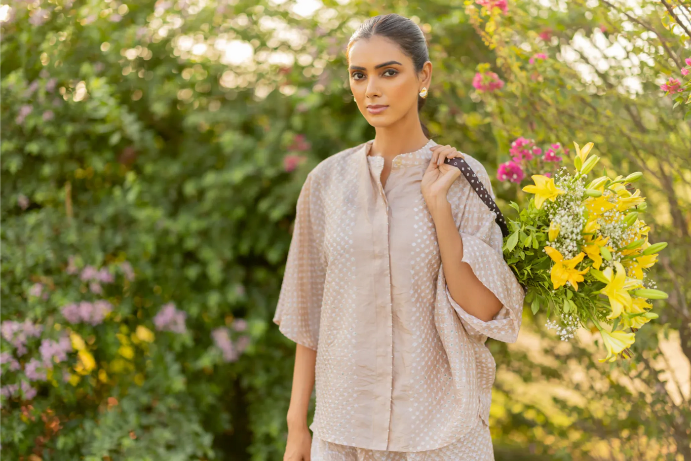 DOTS SHORT M KAF SHIRT-BEIGE