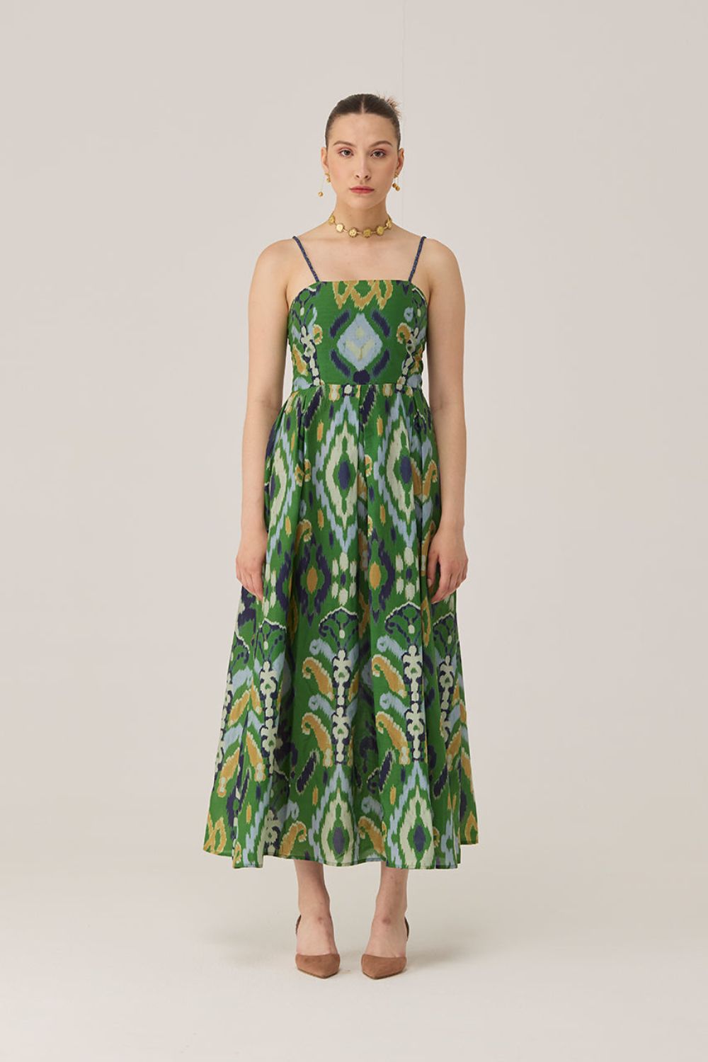 Empire Ikat Beaded Maxi Dress