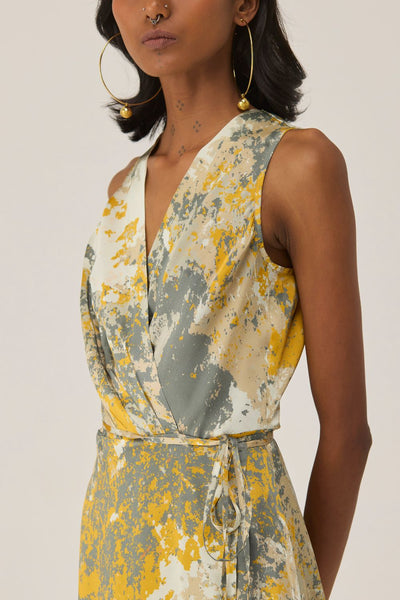 Gold Autumn Sleeveless Wrap Dress