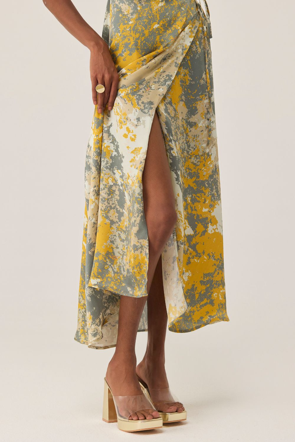 Gold Autumn Sleeveless Wrap Dress