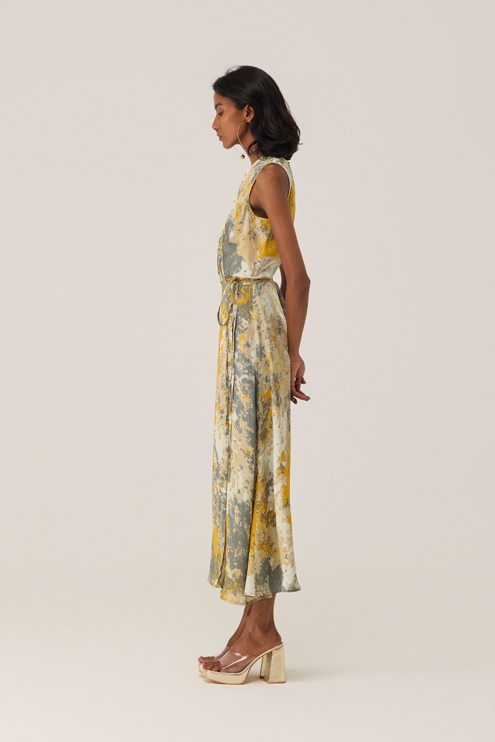 Gold Autumn Sleeveless Wrap Dress