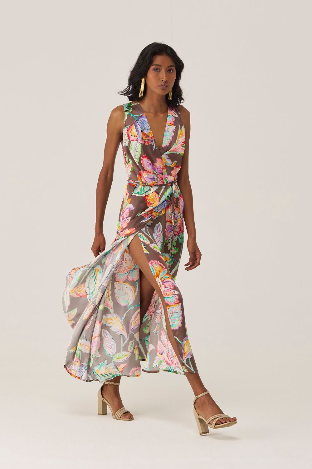 Cocoa Chintz Sleeveless Wrap Dress