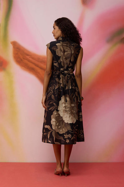 Sepia Blossom Midi Wrap Dress