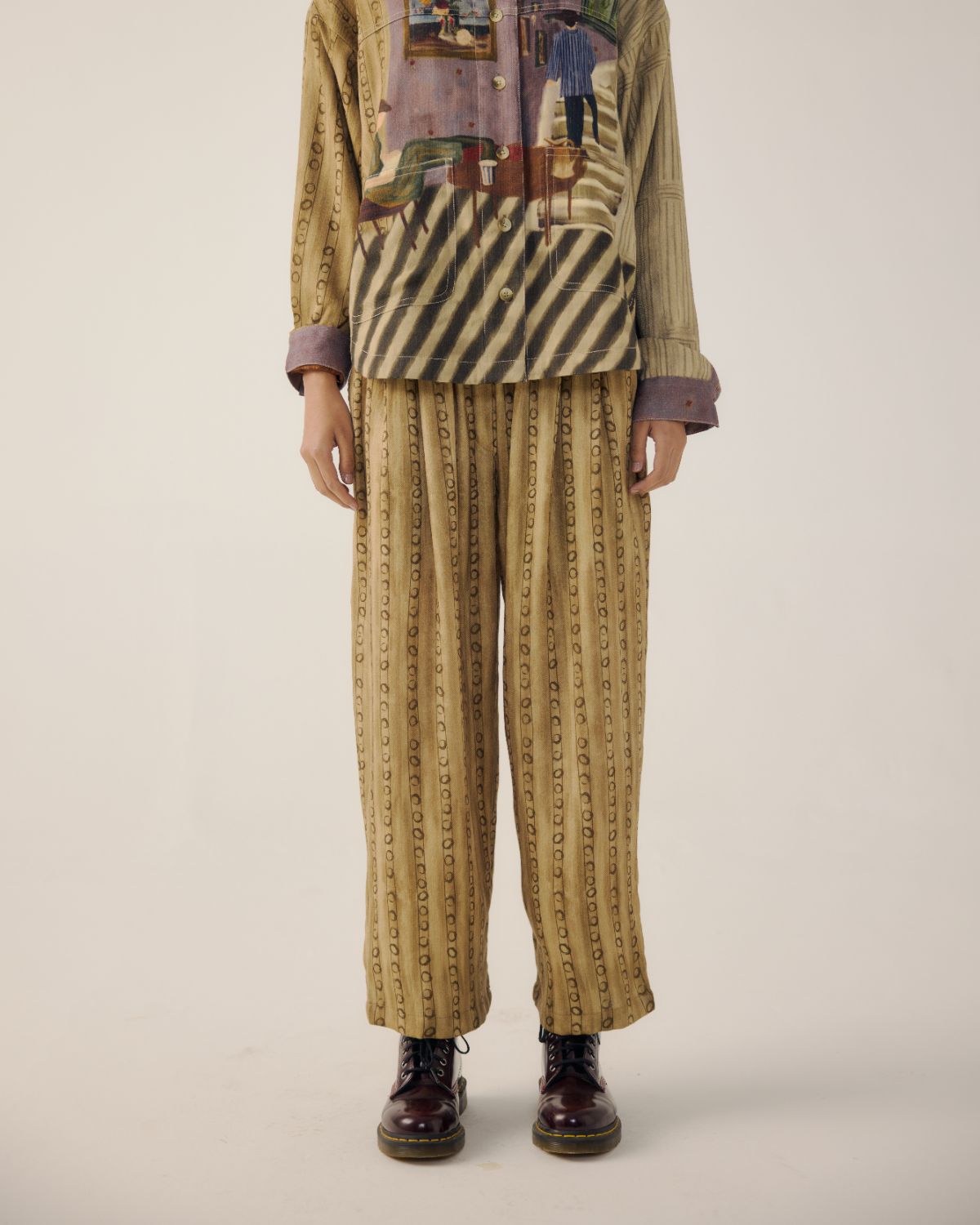 DRAWSTRING PANTS-Mustard Stripes