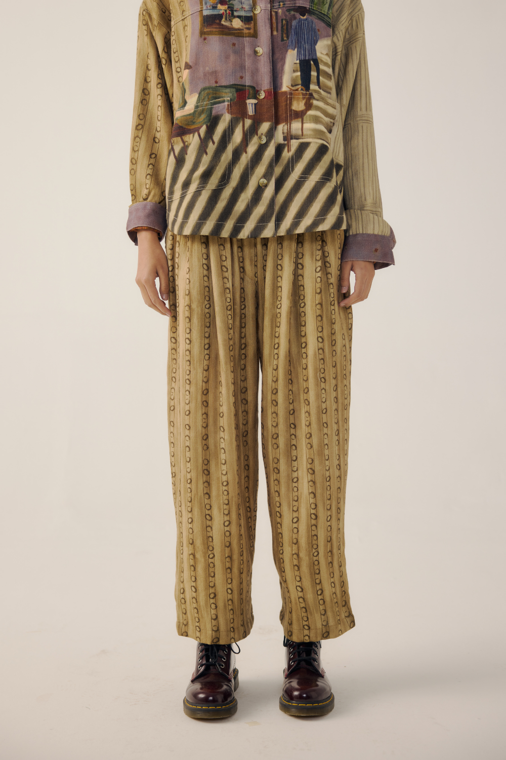 DRAWSTRING PANTS-Mustard Stripes