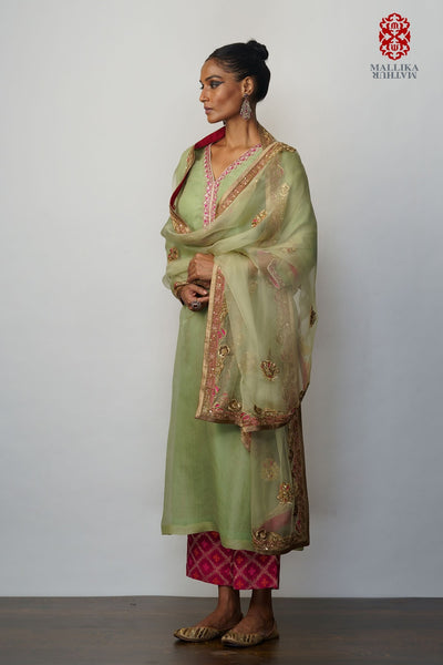 kora Mint 3 pc set with green embroidered Dupatta