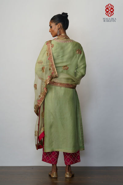 kora Mint 3 pc set with green embroidered Dupatta