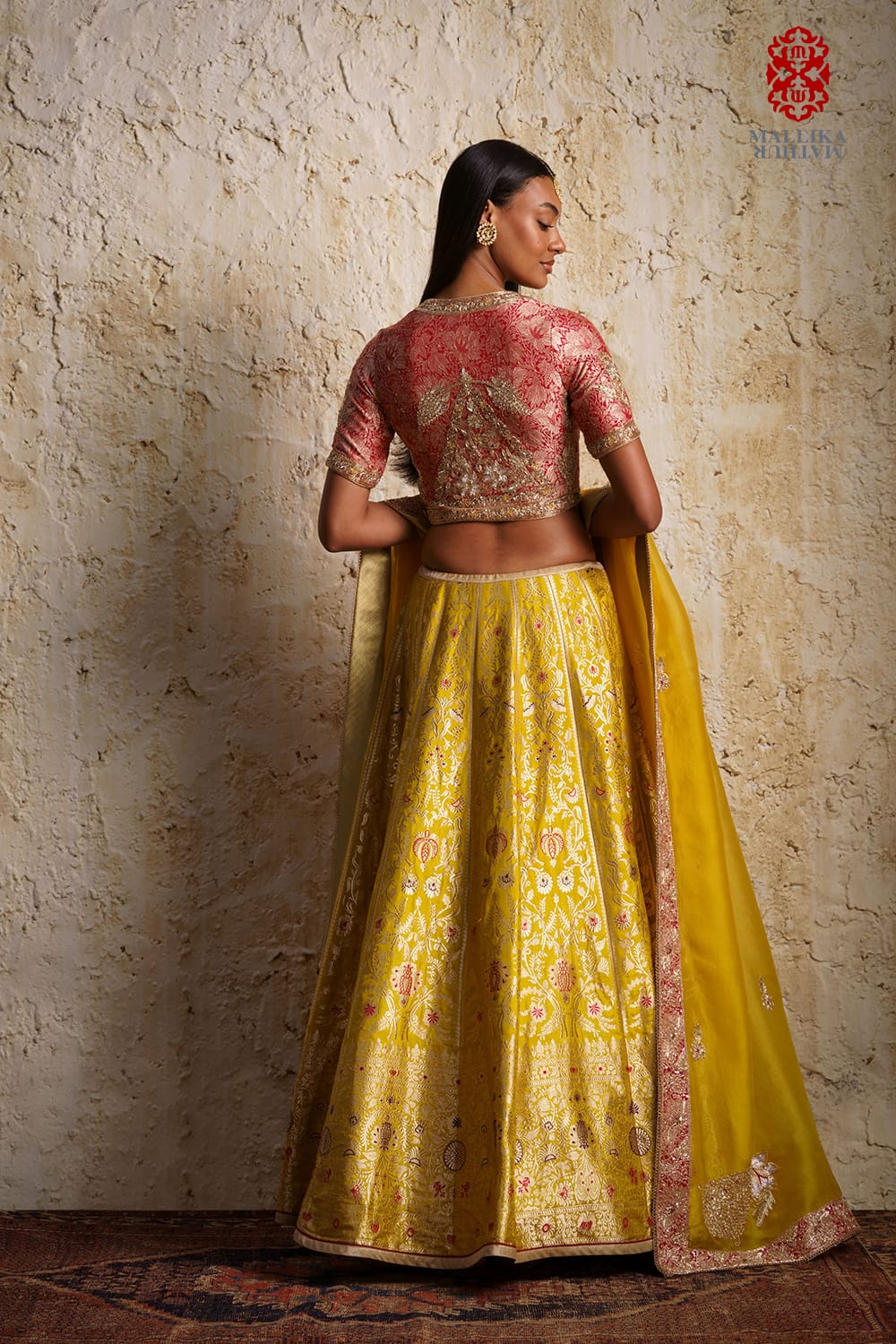 Shaheen Basanti yellow silk brocade lehenga
