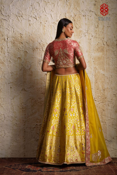 Shaheen Basanti yellow silk brocade lehenga