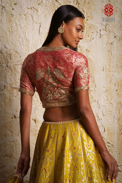 Shaheen Basanti yellow silk brocade lehenga