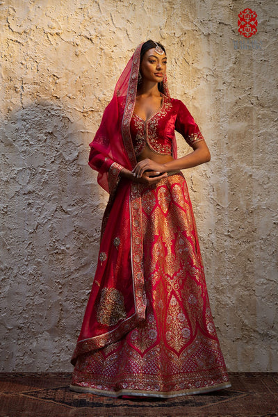 Varya Rani pink silk georgette Kalidar lehenga