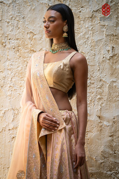 Mehak silk georgette lehenga-tea rose