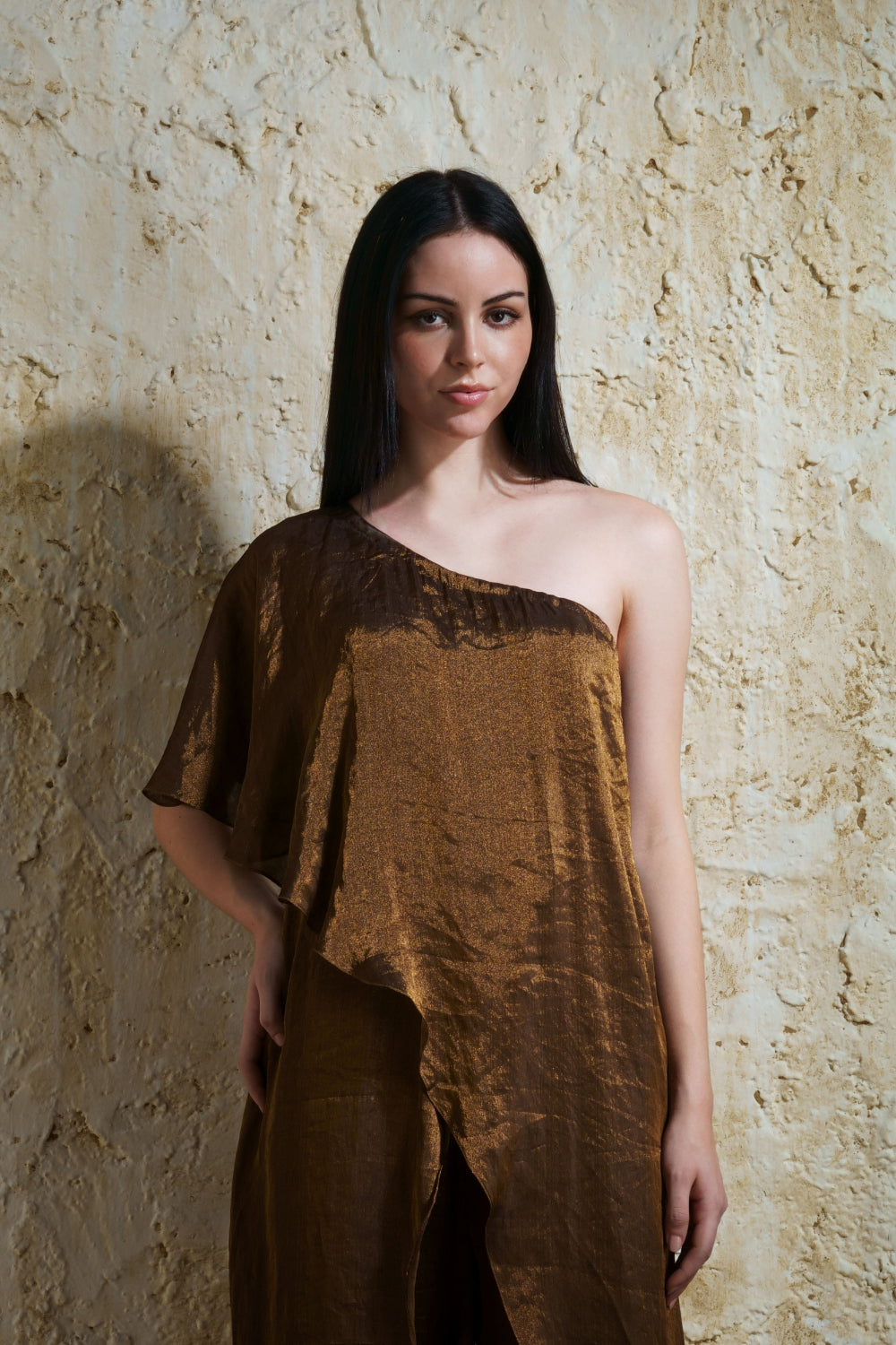Zora burnt gold silk tissue jumpsuit
