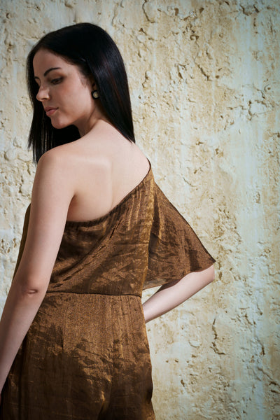 Zora burnt gold silk tissue jumpsuit