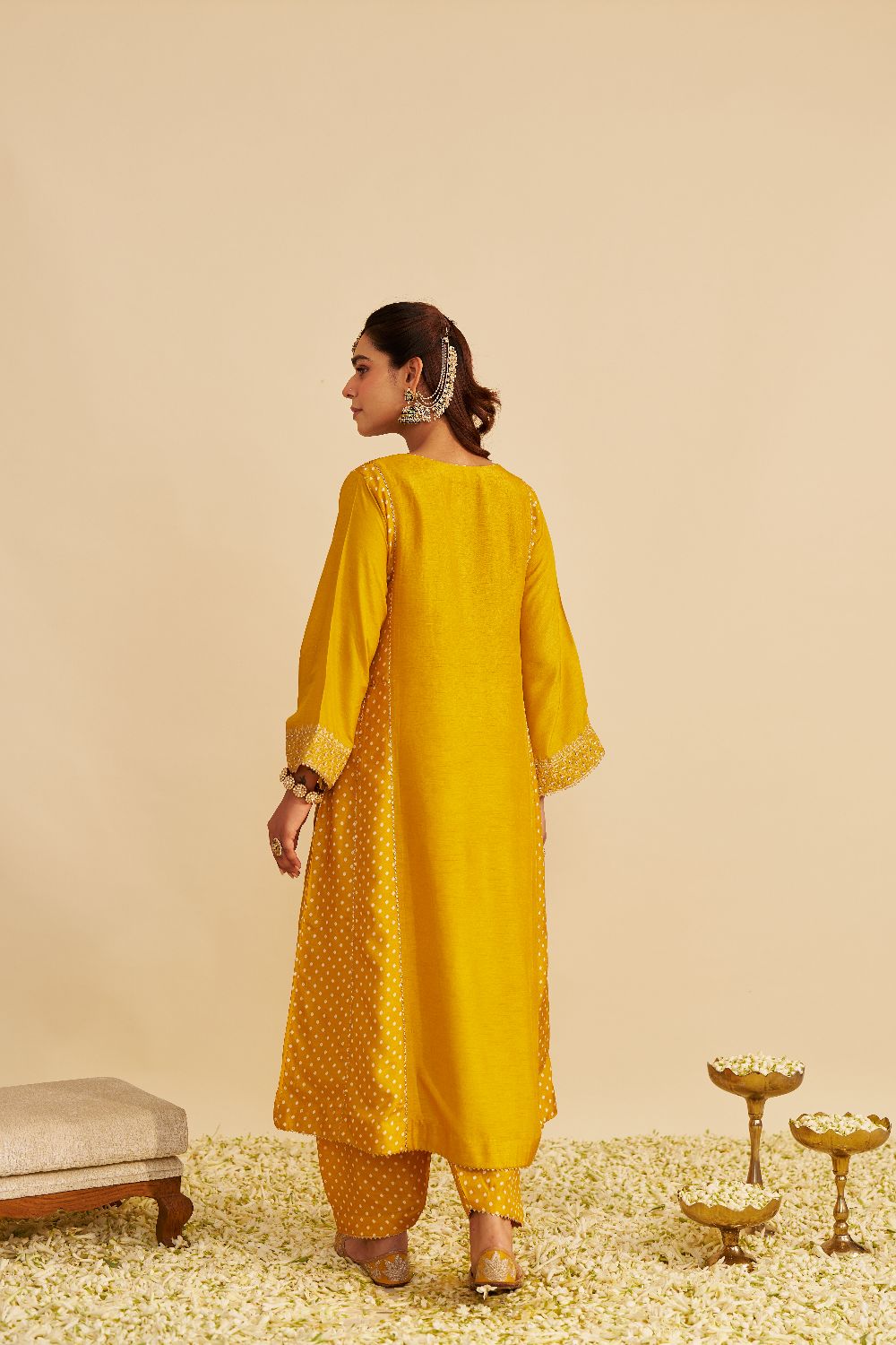 Esra - Long Chauga With Salwar-Mustard