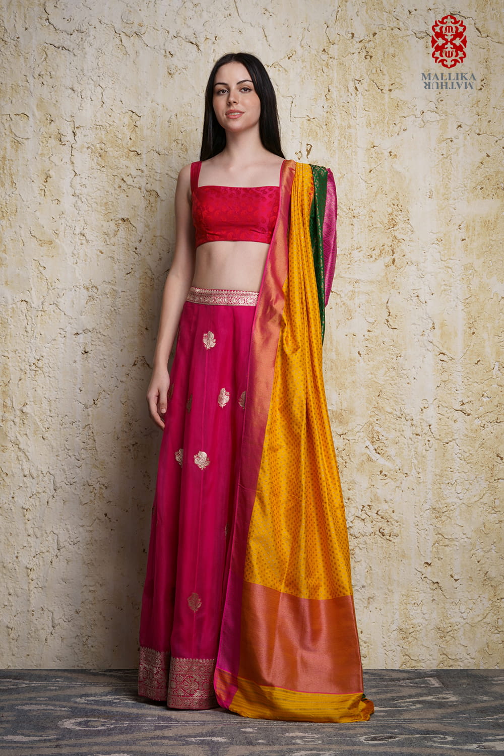 Ashrafi dupatta silk rangkat-yellow & pink