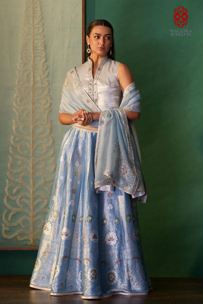 Dupatta kora ice blue embroidered